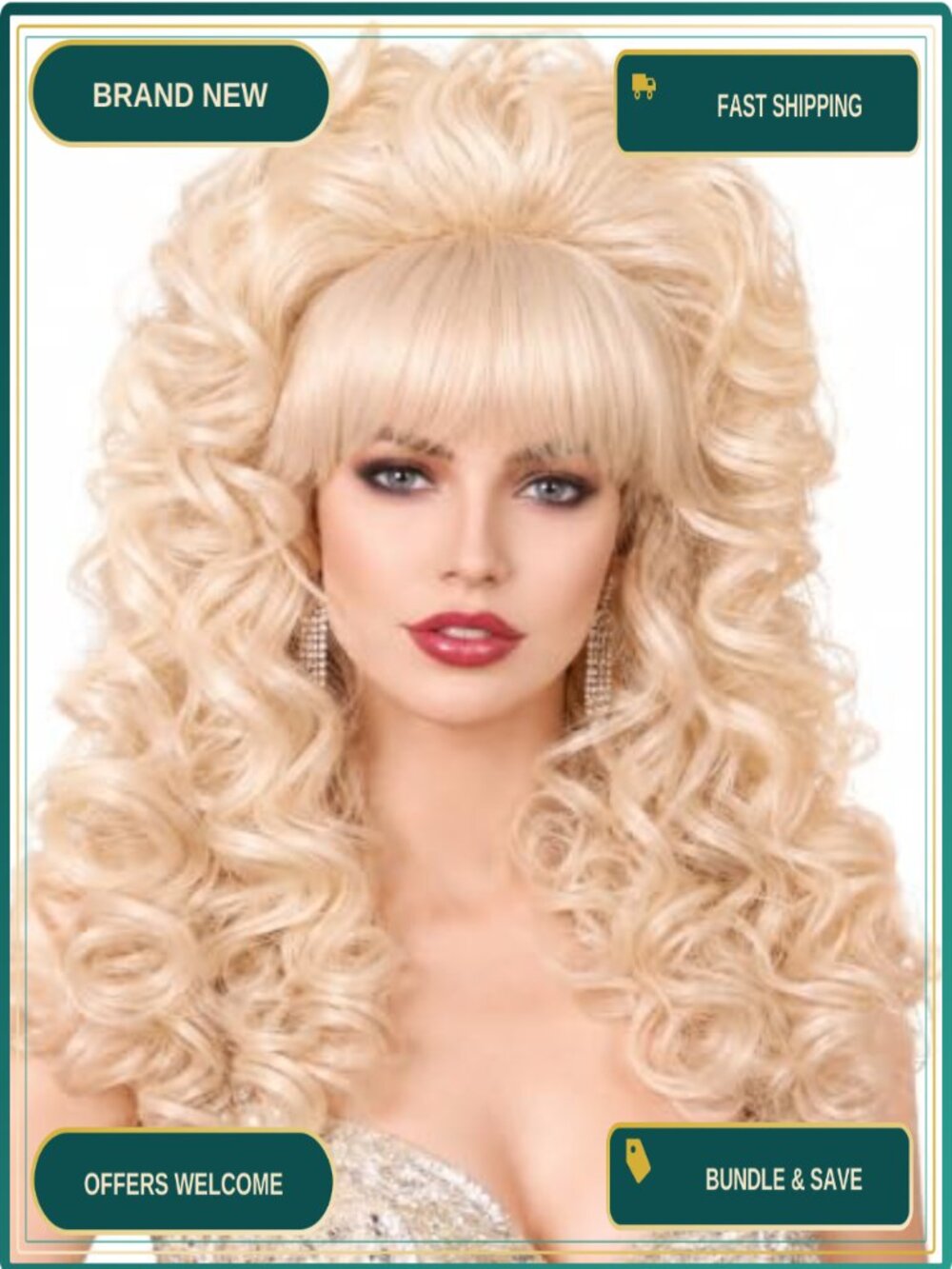 Long Curly Fluffy Vintage Cosplay Wig 60s 70s 80s Queen Costume Halloween